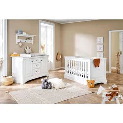 Pinolino Babyzimmer , Weiß , Holzwerkstoff , 3 Schubladen , zum Juniorbett umbaubar, höhenverstellbar, Sprossen mit Normabstand, Aufbauanleitung im Karton, Lattenrost inklusive, Schlupfsprossen , Baby & Kindermöbel, Babyzimmer, Babyzimmer-serien