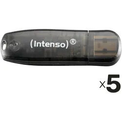 INTENSO USB-Stick Rainbow Line 3502470 USB 2.0 16GB schwarz/transparent 5er Pack