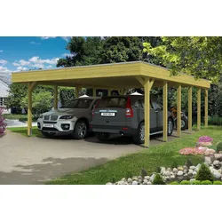 Skan Holz Friesland Doppelcarport - Breite 557 cm Nadelholz-Gr. 3 - 557 x 860 cm-Nut- und Feder Dachschalung mit EPDM-Dachfolie-imprägniert (farblich unbehandelt) Holzcarport