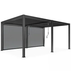 Oviala Business Freistehende bioklimatische Pergola 3 x 6 m und 2 graue Markisen