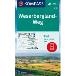 Reiseführer KOMPASS Wanderkarte 819 Weserbergland-Weg 1:50.000 2in1 Wanderkarte, i diverse grau