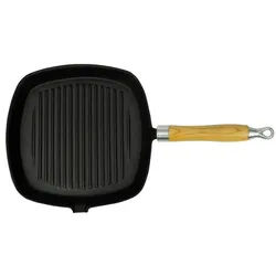 vidaXL Bratpfanne Grillpfanne mit Holzgriff Gusseisen 20x20 cm, (1-tlg) schwarz