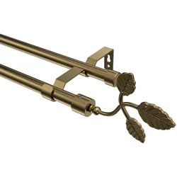 GARDINENSTANGE Olymp Alessia 240 cm (geteilt in 2 x 120 cm), 2-läufig (ohne Ringe), 16 mm Ø Messing Antik