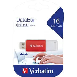 Verbatim USB 2.0 Stick 16GB, DataBar, rot Typ-A, (R) 8MB/s, (W) 2.5MB/s, Retail-Blister