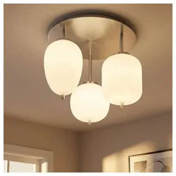 GLOBO LIGHTING Deckenleuchte, Leuchtmittel nicht inklusive, Deckenleuchte Wohnzimmerlampe Deckenlampe Metall Glas Opal 3-Flammig weiß