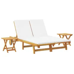 vidaXL Gartenliege Sonnenliege mit Kissen Cremeweiß Massivholz, 3 St.