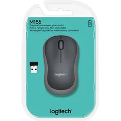 Logitech Maus M185, Wireless, grau Optisch, 1000 dpi, 3 Tasten, Retail