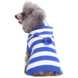 Refttenw Hundejacke Hundepullover mit Kapuze,gestrickter Rollkragen-Weihnachtspullover blau L