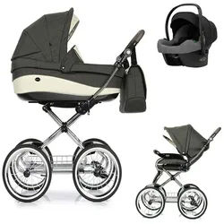 Roan Kombi-Kinderwagen Emma Classic 4 in 1 mit Sportsitz, Autositz und Zubehör in 7 Farben grau