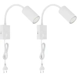 Wand- Leselampe für Schlafzimmer Leselampe Wandmontage mit Stecker Wandlampe Schwanenhals, flexibel, Schalter weiß, 1x GU10, LxBxH 32x7x44 cm, 2er Set