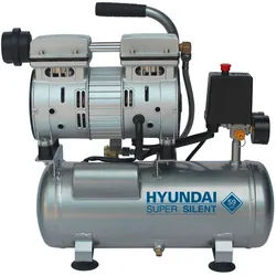 Hyundai Druckluftkompressor , Silberfarben , Metall , 35x41x42 cm , ölfrei, Druckminderer, Rückschlagventil, Manometer Kesseldruck, Manometer Ausgabedruck, einfach zu transportieren , Freizeit & Co, Heimwerken, Werkzeug