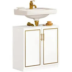 SoBuy Waschbeckenunterschrank Weiß , Weiß, Goldfarben , Holzwerkstoff , 60x61x30 cm , Badezimmer, Badmöbel, Waschbeckenunterschränke