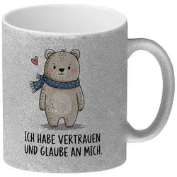 speecheese Tasse Ich habe vertrauen und glaube an mich Bär mit Herz Glitzer
