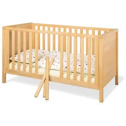Pinolino Gitterbett , Buchefarben , Holz , Buche , vollmassiv , 149x85x77 cm , zum Juniorbett umbaubar, höhenverstellbar, Sprossen mit Normabstand, Aufbauanleitung im Karton, Lattenrost inklusive, Schlupfsprossen , Holzmöbel, Holzbetten, Gitterbetten Holz