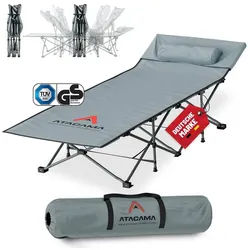 Atacama Feldbett klappbar leicht aufzubauen, Campingliege Outdoor-Abenteuer Karpfenliege Feldbett Campingbett komfortabel grau