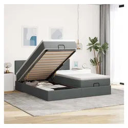 vidaXL Bett, Ottoman-Bett mit Matratzen Dunkelgrau 200x200 cm Stoff