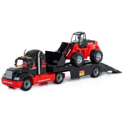 Polesie Spielzeug-LKW MAMMOET Tieflader LKW mit Schaufellader Radlader Baustellen Fahrzeug bunt