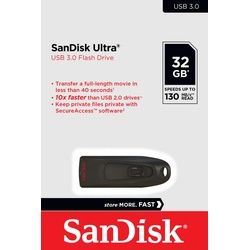 Sandisk USB 3.0 Stick 32GB, Ultra Typ-A, (R) 130MB/s, SecureAccess, Retail-Blister