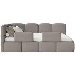 Selsey Jugendbett Cloudy links mit Rausfallschutz Bouclé Grau , Textil , 90x200 cm , Kinder- & Jugendzimmer, Jugendmöbel, Jugendbetten