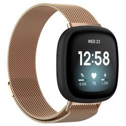 Wigento Smartwatch-Armband Für Fitbit Versa 4 + 3 / Sense 1+ 2 Magnet Metall Watch Uhr Ersatz Armband Rose Gold