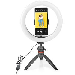 Profi Ringlicht mit Stativ - LED Tischringlicht für Selfies, Vlogs, YouTube-Videos - 10 Helligkeitsstufen, Ø 26 cm, 2700-6700K, USB-betrieben