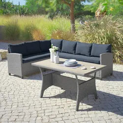 Ondega Loungegarnitur , Grau , Metall, Kunststoff, Textil , 3-teilig , 220x175 cm , Gartenmöbel, Loungemöbel, Loungegarnituren