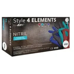 Style 4 Elements Nitrilhandschuhe, puderfrei, farbenmix, Unsterile Einmalhandschuhe mit Fingerspitzentexturierung, 1 Packung = 96 Stück, Größe XS