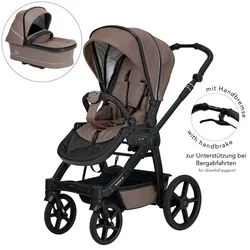Hartan Kinderwagenset , Cappuccino , Textil , 3-teilig , 58x120x102 cm , EN 1888, UV 50+, AZO-frei, Made in Germany , Feststellbremse, Fußstütze abklappbar, Federung, kugelgelagerte Räder, 5-Punkte-Gurt, Handbremse, für Babyschale geeignet, Griff in Lederoptik, Sitz umsetzbar, Reflektorstreifen, abnehmbarer Schutzbügel,5-Punkt-Gurt, Gurtschoner, Schutzbügel abnehmbar, Sitz umsetzbar,Matratze , Baby on Tour, Kinderwagen, Kombikinderwagen