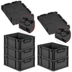 PROREGAL SuperSparSet 5x Eurobox NextGen Color mit Scharnierdeckel & Verschlüssen, HxBxT 17x30x40cm, 16L, Schwarz, Griffe schwarz zu, Eurobehälter
