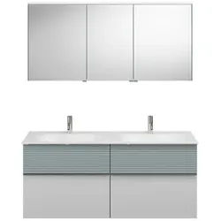 burgbad Fiumo Set, bestehend aus Spiegelschrank, Mineralguss-Waschtisch und Waschtischunterschrank, mit Plisséefront, Breite: 1420 mm, SGGT142RF3956G0146, Farbe: Weiß Matt / Weiß Matt, Griff Chrom