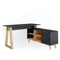 Vicco Schreibtisch Nautica Anthrazit 138 x 60 cm mit Schubladen, Xxl , Holzwerkstoff , 7 Fächer , 2 Schubladen , Rechteckig,Rechteckig , 138x77x60 cm , Büromöbel, Schreibtische, Eckschreibtische