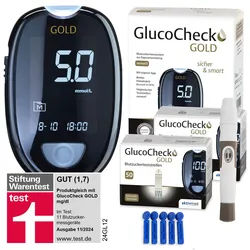 GlucoCheck Gold Set (mmol/L) zur Kontrolle des Blutzuckers mit 110 Teststreifen 1 St