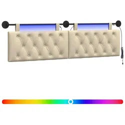 vidaXL Bett Hängendes Kopfteil Mit LED Licht Creme Stoff (1-tlg)