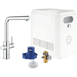 Grohe L-Auslauf Set Grohe Blue Professional, mit Grohe Blue Einhand-Spültischbatterie, Chrom, herausziehbarer Mousseurausl. 31326002