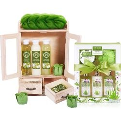 BRUBAKER Pflege-Geschenkset 2 in 1 Pflegeset Olive & Aloe Vera - Wellness Set, 15-tlg., Damen Dusch- und Badeset - Frauen Beauty Geschenkset mit Dekoration bunt