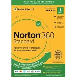 Norton 360 Standard (1 Jahr / 1 Gerät) + 10 GB Cloud-Speicher (Neueste Version + kostenlose Updates)