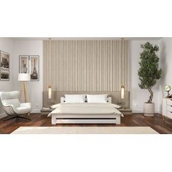 Siblo Holzbett Astra (Bett aus massiver-Holz, Holzbett mit Lattenrost), mit Lattenrost weiß 207 cm x 205 cm x 67 cm
