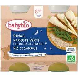 Babybio Menü Pastinaken aus Centre-Val de Loire, grüne Bohnen aus Hauts-de-France, Camargue-Reis