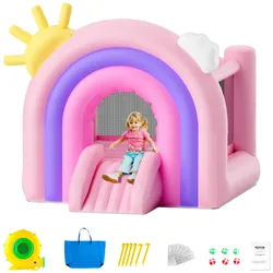 VEVOR Aufblasbares Hüpfburg, Indoor-/Outdoor-Spielhaus-Trampolin, Hüpfburg für Kinder mit Gebläse, Rutsche, Aufbewahrungstasche, 280 x 230 x 230 cm Hüpfburg für den Garten der Familie