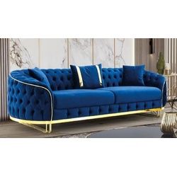 Casa Padrino Chesterfield-Sofa Luxus Chesterfield Sofa Blau / Gold 240 x 95 x H. 72 cm - Modernes Wohnzimmer Sofa - Chesterfield Wohnzimmer Möbel