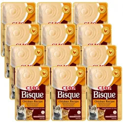 INABA Cat Ciao Bisque - Ergänzungsfuttermittel mit Hühnergeschmack für Katzen 12x40g