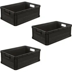 Transportbehälter KEEEPER "Transportbox robert, 3er Set, 45 L, 60 x 40 x 22 cm", schwarz, B:40cm H:22cm L:60cm, Kunststoff, Transportboxen, säure- und laugenbeständig, 60 kg Tragkraft