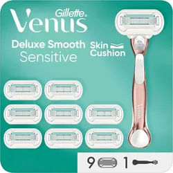 Gillette Venus Deluxe Smooth Sensitive Rasierer Damen, Damenrasierer + 9 Rasierklingen mit 5-fach Kl 1 St Frauen