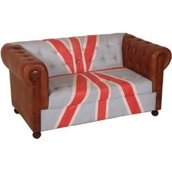 Casa Padrino Chesterfield-Sofa Chesterfield Luxus Echt Leder Sofa Union Jack / Braun 2 Sitzer Vintage Leder von Englische Flagge England Möbel