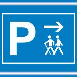 HB-Druck Wanderer Parkplatz mit Richtungspfeil rechts Schild waagerecht A4 Rückseite selbstklebend
