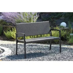 Gardenson 2-Sitzer-Bank , Braun, Schwarz , Metall, Kunststoff , 60x87x116 cm , mit Rückenlehne, abwischbar , Gartenmöbel, Gartenbänke, Gartenbänke