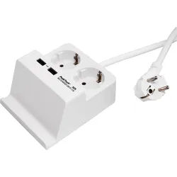 PEAKTECH 3125 - Tischsteckdose, 2-fach, Typ F, 2x USB, weiß