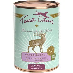 Terra Canis Getreidefrei 400g Dose Hundenassfutter 6 x 400 Gramm Wild mit Kartoffeln, Apfel & Preiselbeeren