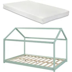 [en.casa] Hausbett Cerro mit Matratze , Mintgrün , Textil , Kiefer , 140x200 cm , Babymöbel & Kindermöbel, Kinderzimmer & Jugendzimmer, Kinderbetten, Spielbetten