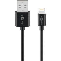 Lightning USB Lade- und Synchronisationskabel, für Apple iPhone, Apple iPod, Apple iPad, schwarz, 2 Meter